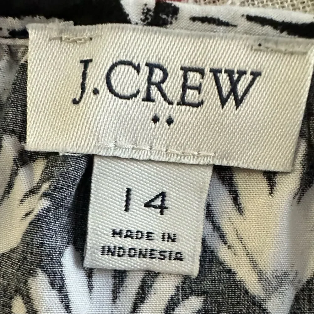 J. Crew Re-Imagined Midi Dress with Ruffle Curved Hem. Black/White Pattern Sz 14
